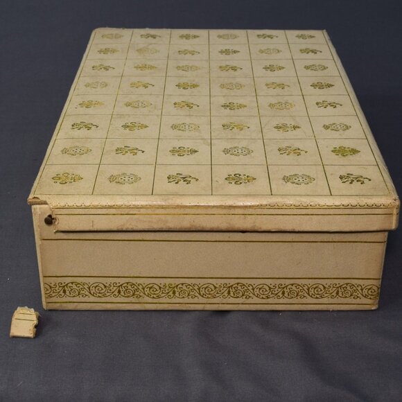 Vintage Jewelry Box Storage Organizer 2-Tier Off White Leather Red Satin Damaged - Picture 7 of 16